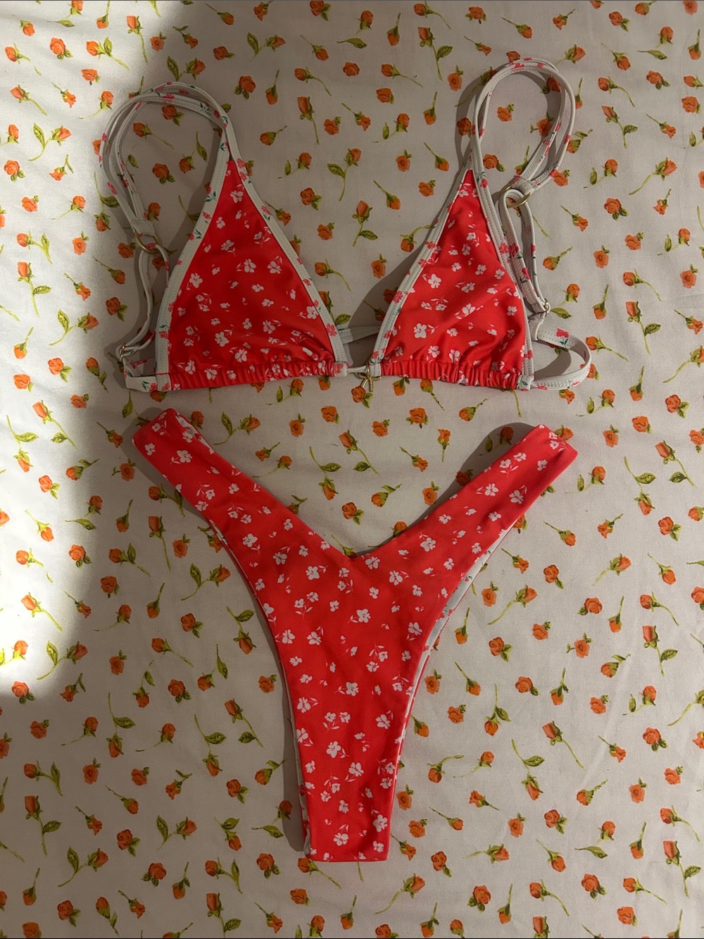 Kulani Kinis Red Floral Triangle Bikini Set